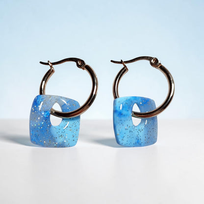 Bleu minéral pailleté doré - Carrées  - Modulables
