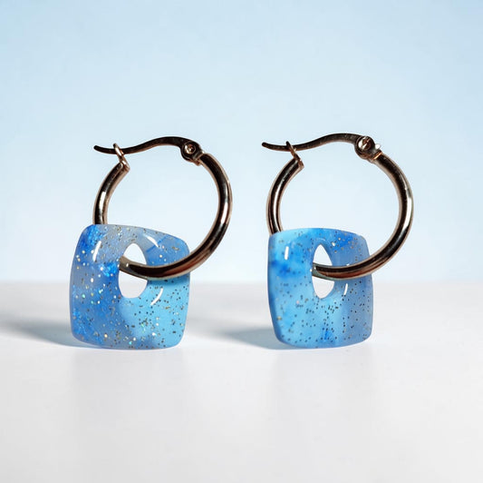 Bleu minéral pailleté doré - Carrées  - Modulables