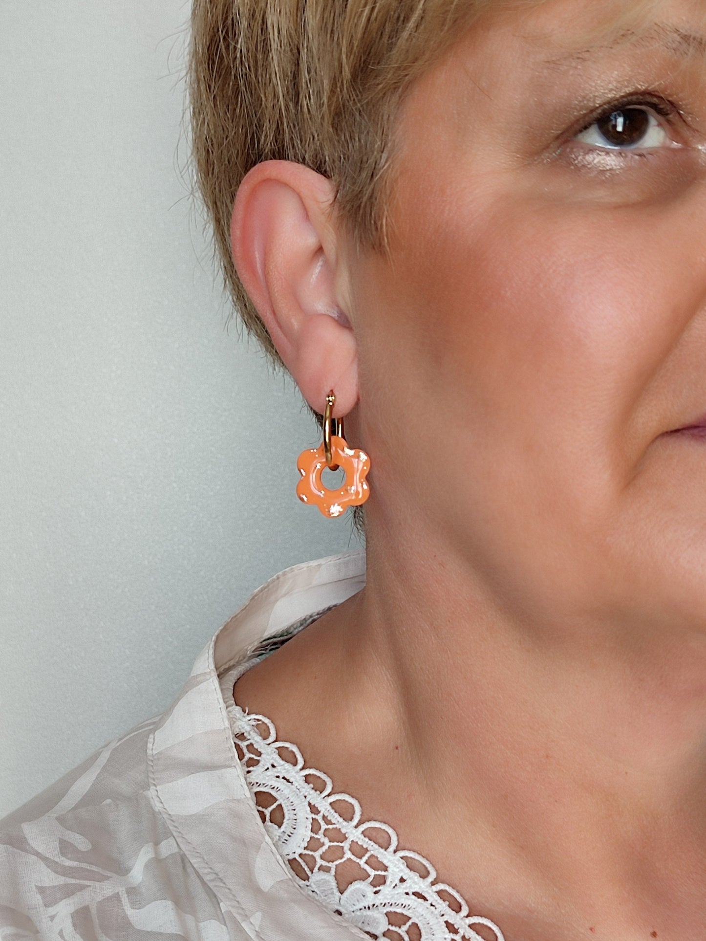 Orange doré - Pêche scintillante - Fleurs - Modulables